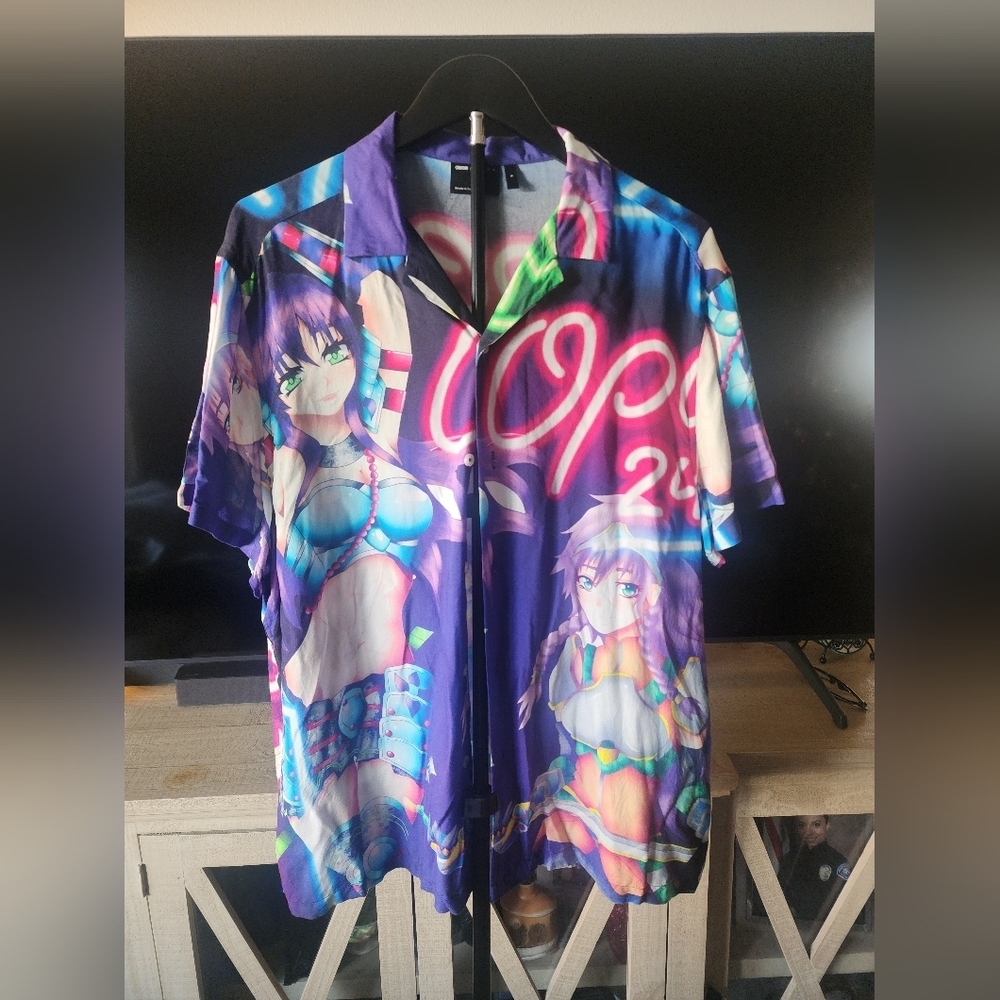 ASOS Y2k Anime Graphic Button-Up Shirt | Neon Manga Print | Bold Streetwear Top